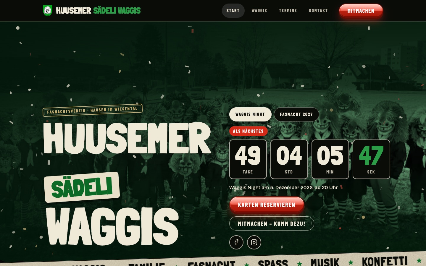 Waggis, neue Website: Hero mit Countdown zur Waggis Night